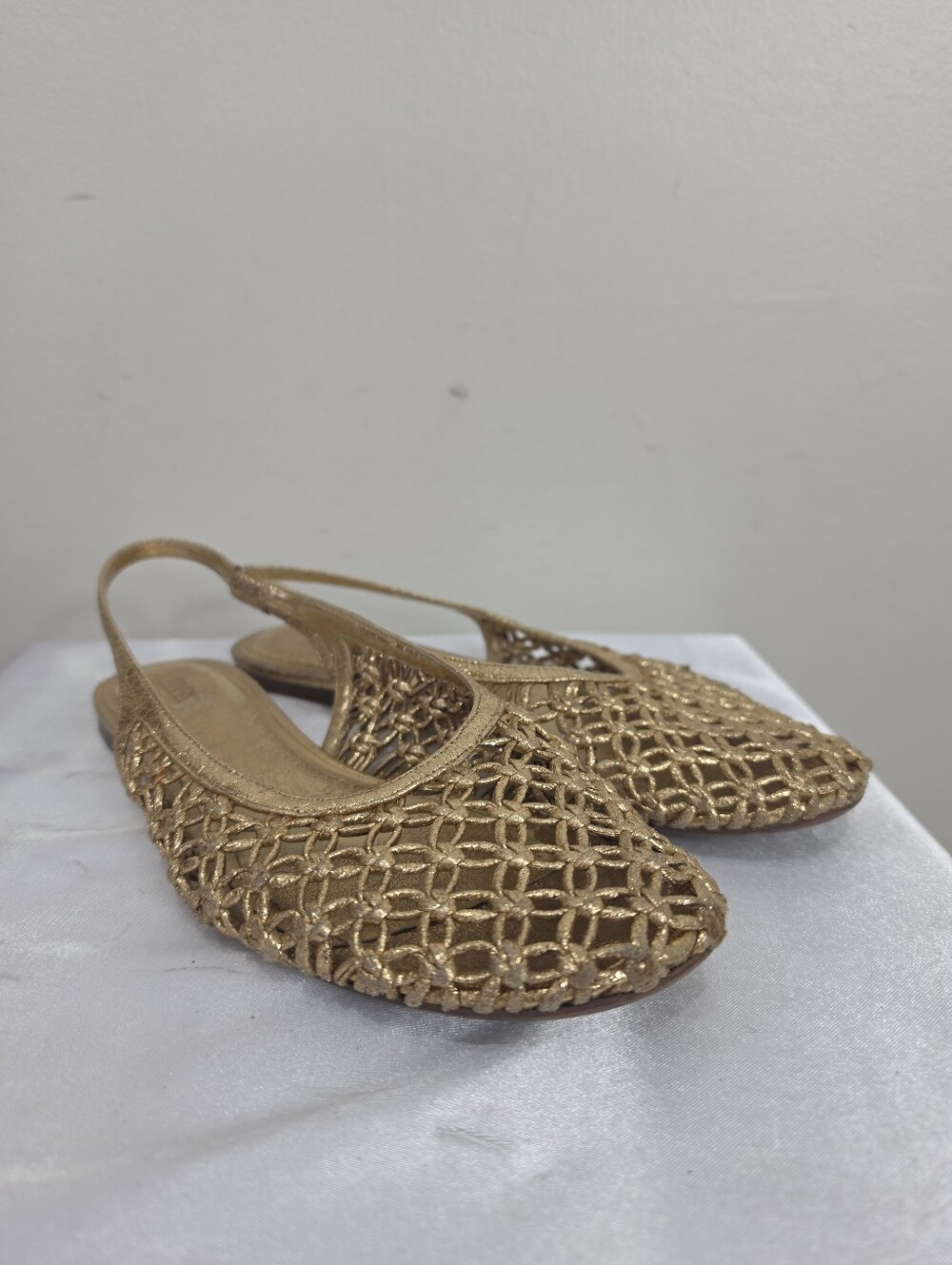 Zara Gold Woven Metallic Slingback Flats 8US